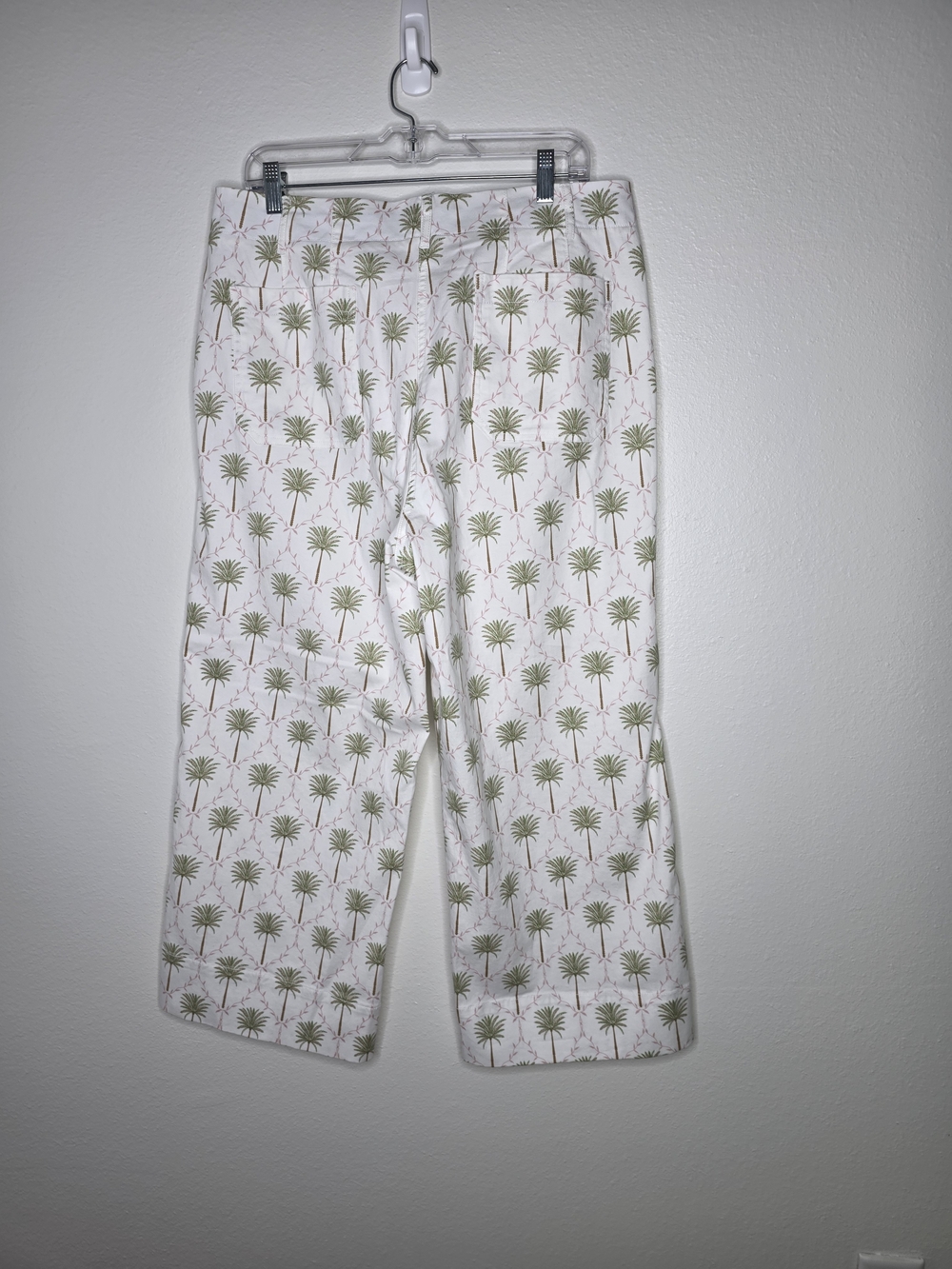 Crown & Ivy NWT White Green Palm Tree Print Wide Leg Crop Cotton Pants Size 12 - Picture 4 of 7